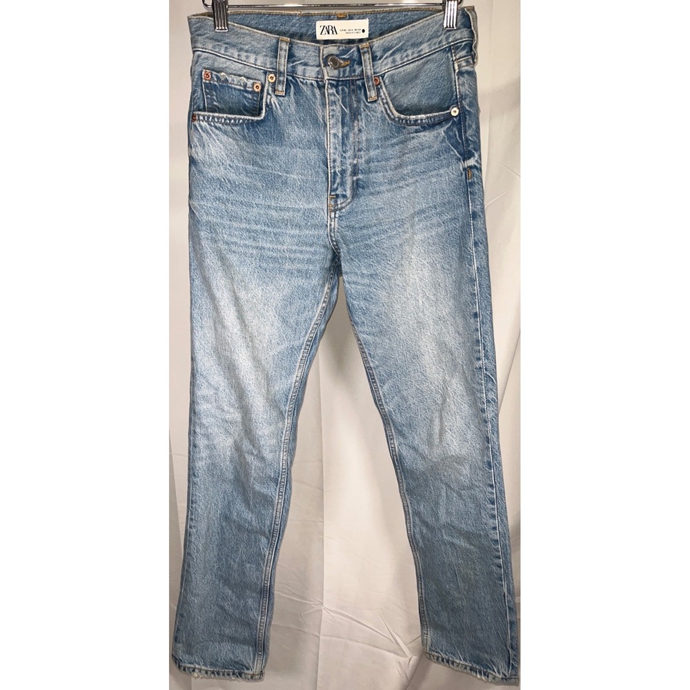 Zara The Truth Slim Jeans Light Wash High Rise Straight Leg Denim Blue Size 2